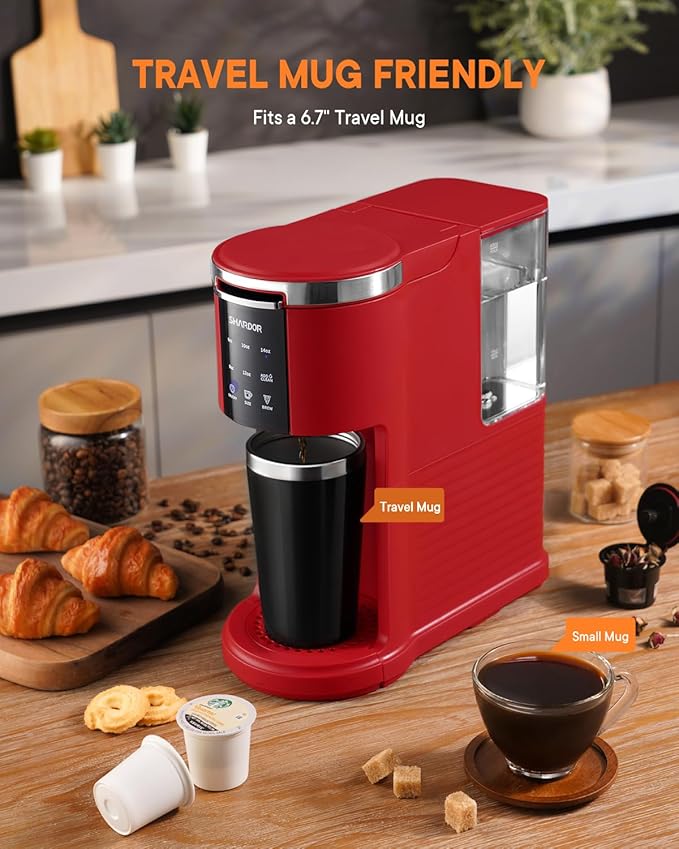 SHARDOR 3 in 1 K Cup Coffee Maker Single Serve Coffee Maker for K Cup Pods &amp Ground Coffee &amp Teas 6 to 14oz Brew Sizes 40oz Detachable Water Reservoir Compact Design Red
