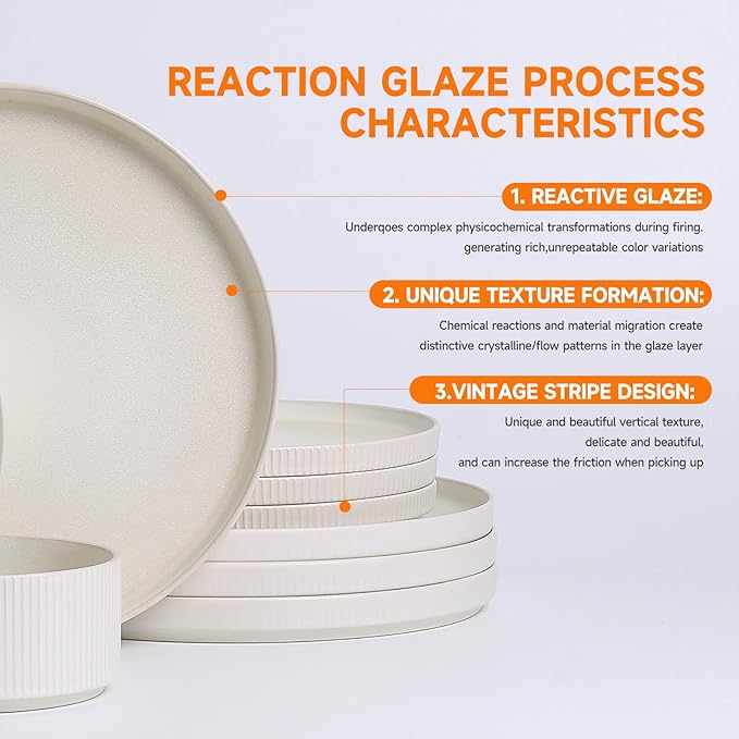 MONITO Ceramic Dinnerware Sets for 4 12PCS Stoneware Plates and Bowls Sets Reactive Glaze Dish Set Chip and Scratch Resistant Double Microwave and Dishwasher Safe Matte White