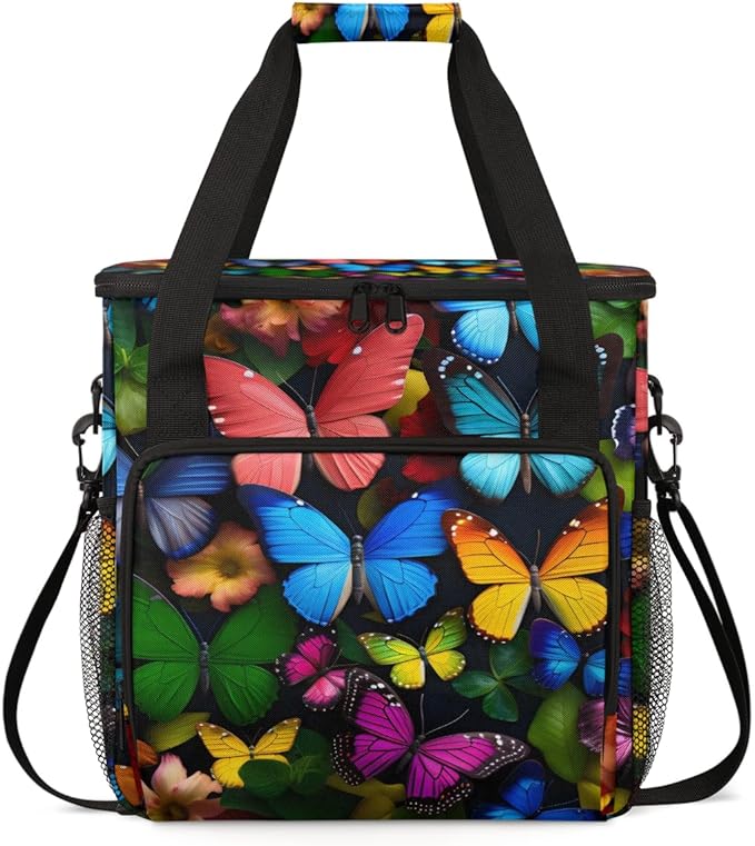 Colorful Butterfly Coffee Maker Carrying Bag Various Butterfly Travel Storage Bag Compatible with K-Mini or K-Mini Plus Single Serve Coffee Brewer Carrying Case with Pockets &amp Shoulder Strap
