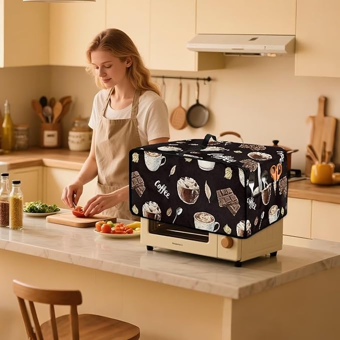 Coffee Spoon Dustproof Toaster Oven Cover Waterproof Air Fryer Compatible for Air Fryer/French Door 360 Air Fryer Toaster Oven Combo With Organizing Side Pockets