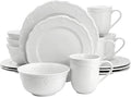 Elama Henryi 16 Piece Embossed Rim Detail Porcelain White Dinnerware Set Tableware Set Serveware (16 Piece)