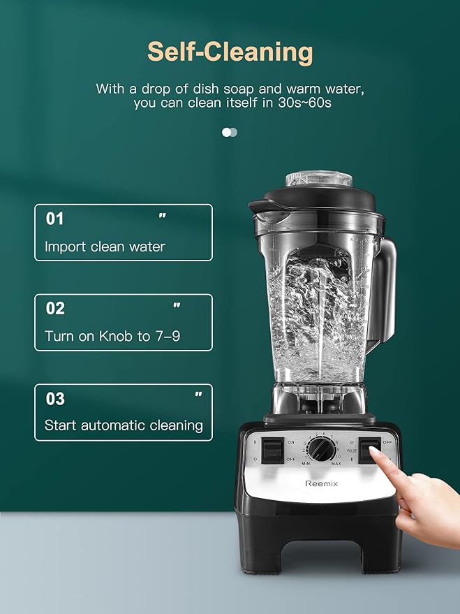 Reemix Counter Blender Smoothie Maker 1450W Professional High Speed Blenders for Kitchen 10 Speed Control 68 oz BPA-Free Tritan Container 8 Titanium Stainless Steel Blade for Ice/Soup/Nuts
