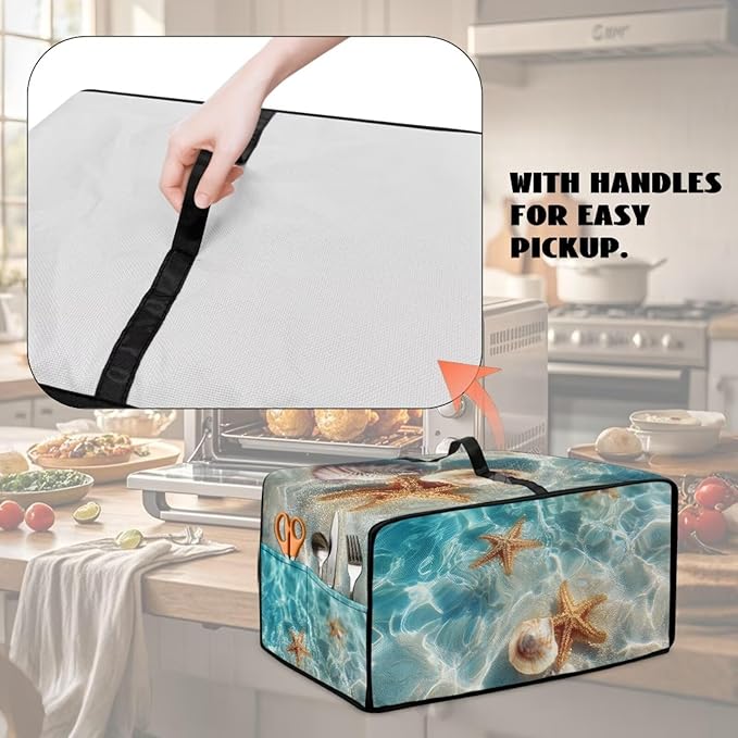 Beach Starfish Shell Printed Toaster Oven Air Fryer Cover Heavy Duty Bread Maker Machine Covers with Accessory Pockets Kitchen Small Appliance Cover S