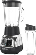 Black+Decker Quiet Blender with 6-Cup Cyclone Glass Jar 3 Speeds + 3 Functions &amp Serrated Blade Technology for Faster Blending Pulse Button and 24-oz Personal Jar 900W (Renewed)