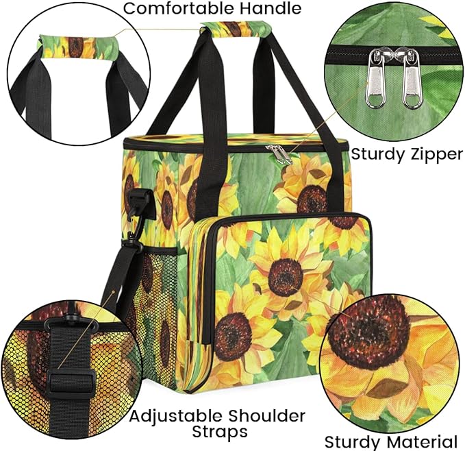 Sunflower Oil Painting Coffee Maker Carring Bag Travel Carrying Storage Tote Bag Compatible Portable Single Serve Coffee Brewer Case with Pockets for K-cup Pods