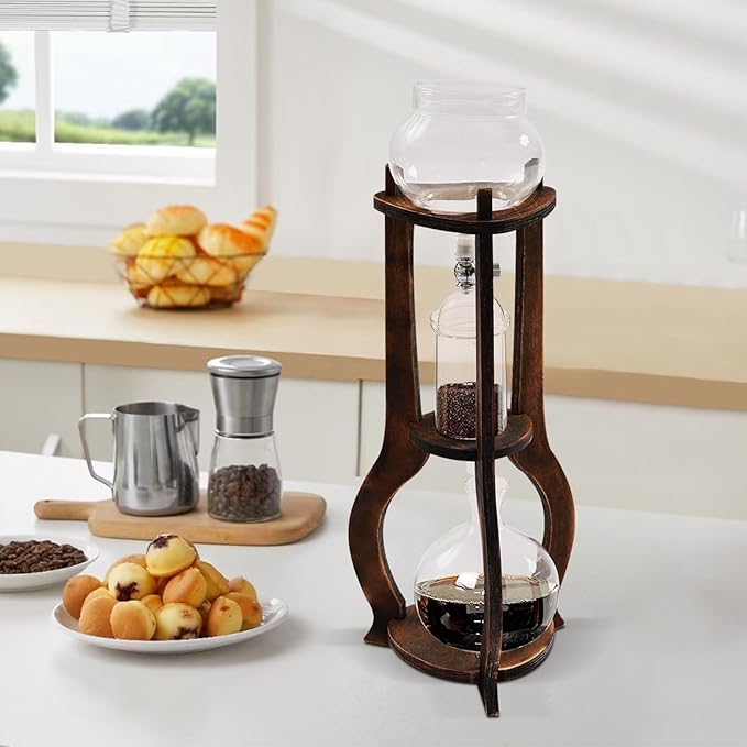 Iced Coffee Cold Brew Drip Tower Coffee Maker Ice Coffee Machine Cold Brew Dripper Iced Coffee Brewer Maker for Home Shops Cafes Offices 6-8 cup (Brown)