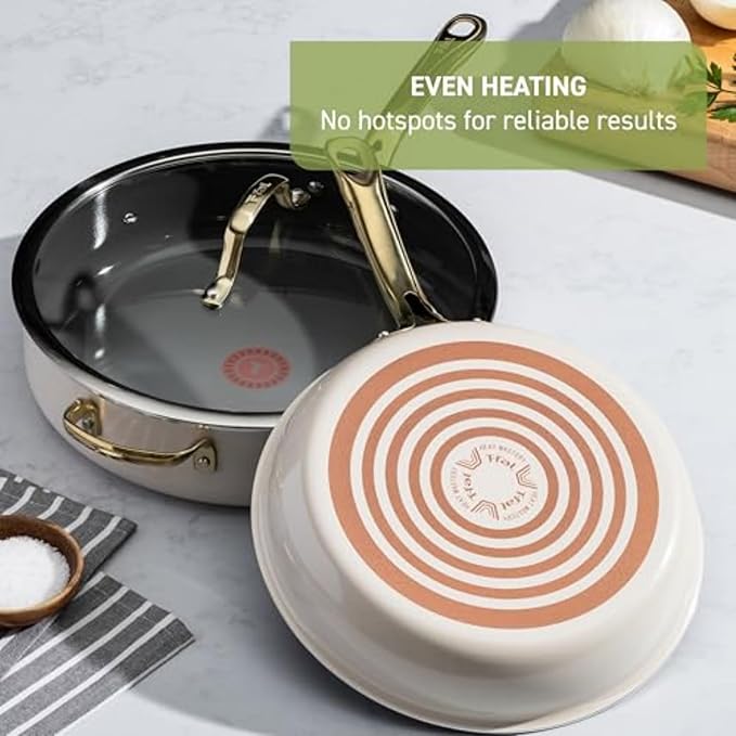 T-fal Preserve Ceramic Non stick Cookware Set 13-Piece Oven &amp Broiler Safe up to 350°F Includes Stockpot Saucepans Frying Pans Protectors Pots and Pans Beige