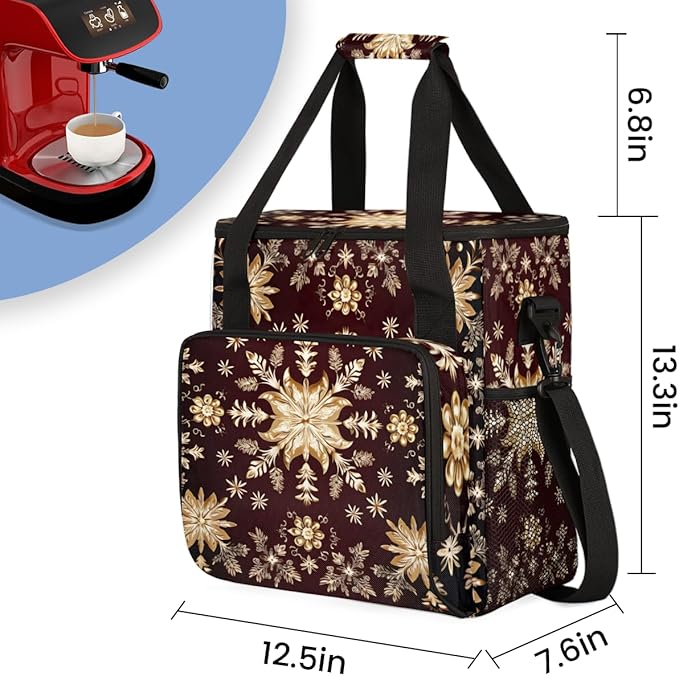 Xmas Snowflakes Coffee Maker Carrying Bag Graffiti Snowflakes Travel Storage Bag Compatible with K-Mini or K-Mini Plus Single Serve Coffee Brewer Carrying Case with Multiple Pockets &amp Shoulder S
