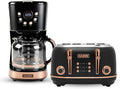 Haden Heritage 4 Slice Wide Slot Stainless Steel Toaster Bundled with 12 Cup Programmable Drip Coffee Maker Coffee Machine Black &amp Copper