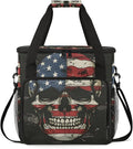 Skull American Flag Travel Coffee Maker Carrying Bag Large Organizer Storage Tote Bag Insulated Reusable Cooler Grocery Bags