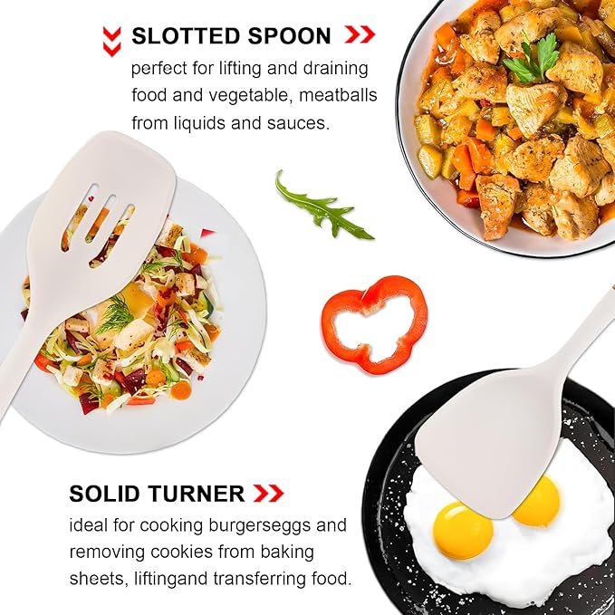 Silicone Kitchen Utensils Set of 4 Large Non-Stick Cooking Utensil Set w Wooden Handle Food Grade Heat Resistance Turner Spoon Silicone Cooking Kitchen Gadgets BPA Free for Nonstick Cookware