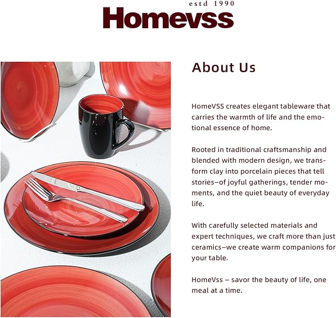 Sonoma 16 Piece Stoneware Dinner Set Red Outside Black + Inside Handpainted Color Red with speckle