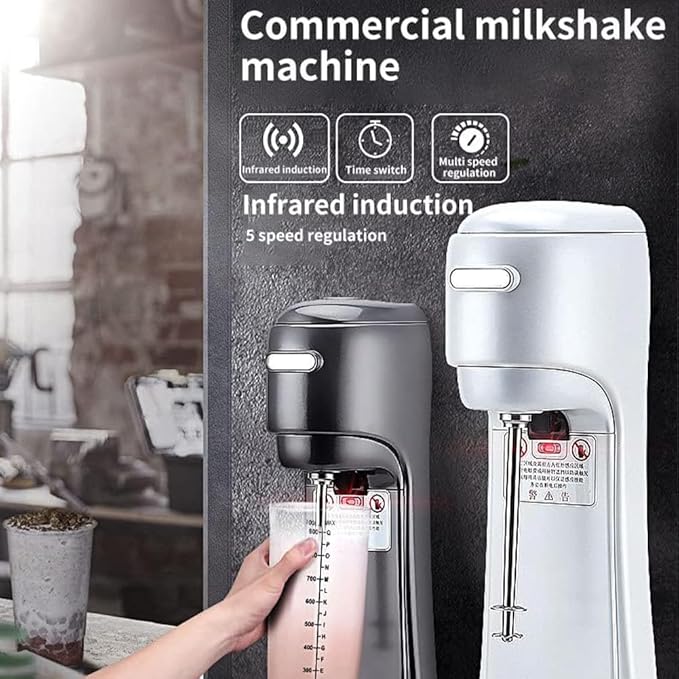 Automatic Milkshake Machine Stainless Steel Commercial Drinks Mixer Blender Shaker Electric Infrared Induction Milk Shake Mixer with 5 Gear Adjustable Speed for Restaurant Coffee Shop Beverage B
