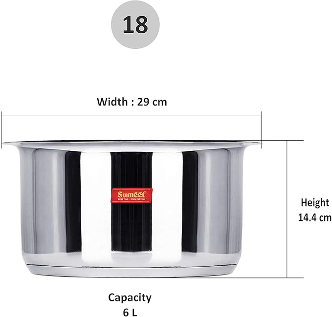 Sumeet Stainless Steel Milk Pot/Tope With Lid 6 Liter 1 Piece (Silver)