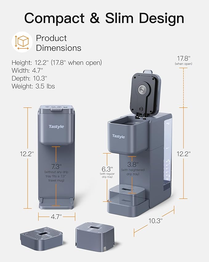 Single Serve Hot &amp Iced Coffee Maker with Strong Brew 40oz Removable Reservoir 6 Brew Sizes Compatible with K Cup and Grounds Compact for Home Office RV and Dorm Gray (2.0 Version)