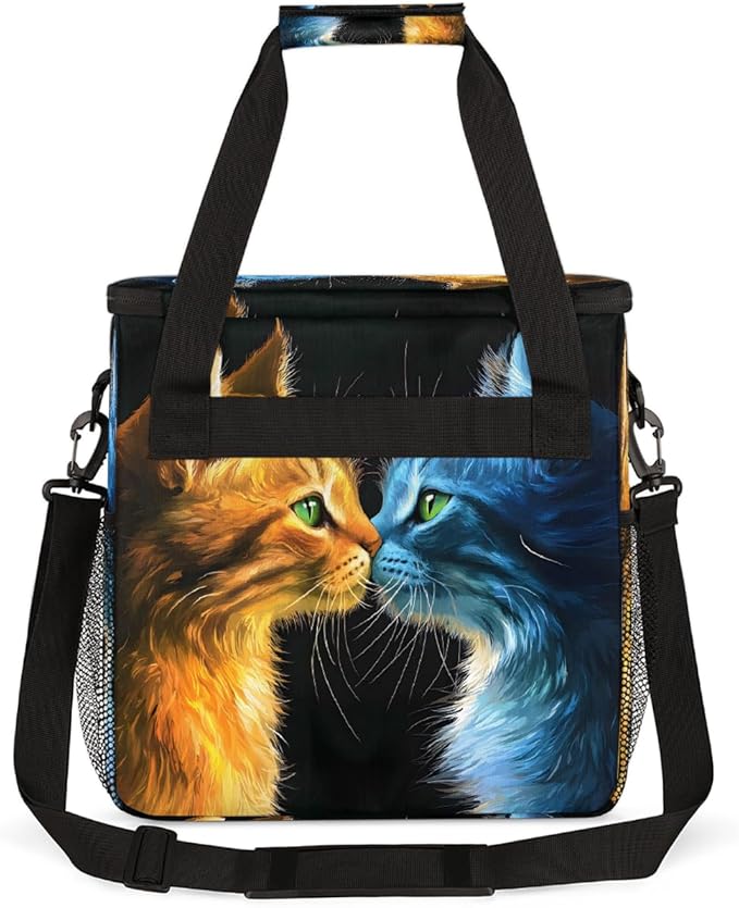 Fire Cat Ice Cat Cartoon Coffee Maker Carring Bag Travel Carrying Storage Tote Bag Compatible with Keurig K-Mini or K-Mini Plus Portable Single Serve Coffee Brewer Case with Pockets for K-cup Pods
