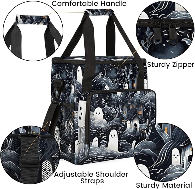 Magic Halloween Ghosts Coffee Maker Carrying Bag Travel Storage Bag Compatible with K-Mini or K-Mini Plus Single Serve Coffee Brewer Carrying Case with Multiple Pockets &amp Shoulder Strap
