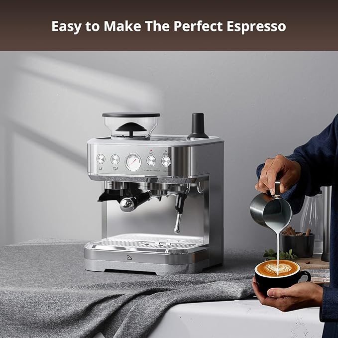 Professional Espresso Machine with Built-In Grinder and Milk Frother 15 Bar Cappuccino and Latte Maker Gift for Coffee Enthusiasts Mom Dad