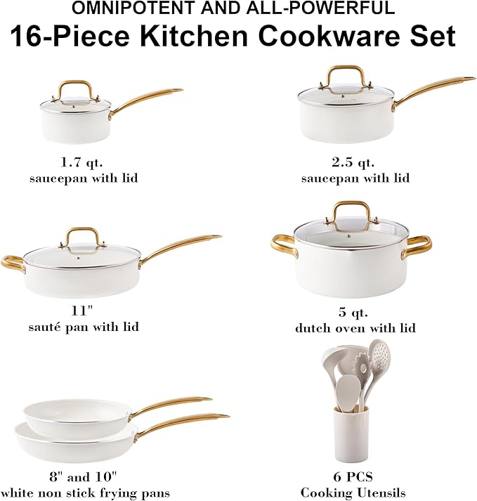 Pots and Pans Set - VONIKI Nonstick Granite Cookware Set Gold Kitchen Cookware Sets Non Toxic Cooking Pot Set PFOA Free Oven &amp Dishwasher Safe - Ideal Gift for Home Chefs