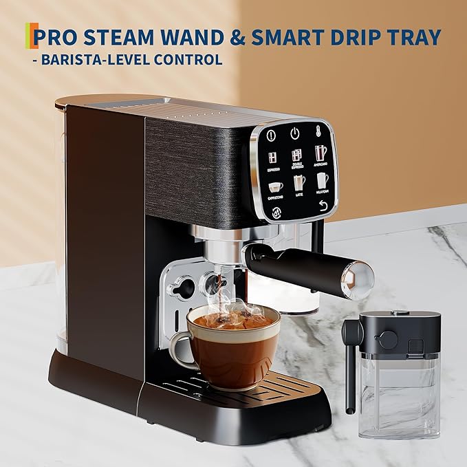 20 Bar Professional Italian coffee Machine – Fully Automatic Coffee Maker with Milk Frother – Touchscreen Control – Adjustable Temperature – Quick Heating – Stainless Steel – Black
