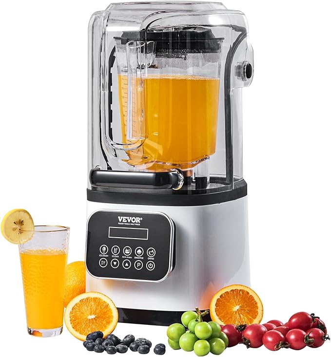 VEVOR Commercial Countertop Blenders with Shield68 oz Jar Blender Combo Stainless Steel 9 Speed &amp 5 Functions for Shakes Smoothies Peree and Crush Ice White