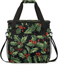 Holly Berry Flowers Coffee Maker Carrying Bag Glitter Flowers Travel Storage Bag Compatible with K-Mini or K-Mini Plus Single Serve Coffee Brewer Carrying Case with Multiple Pockets &amp Shoulder S