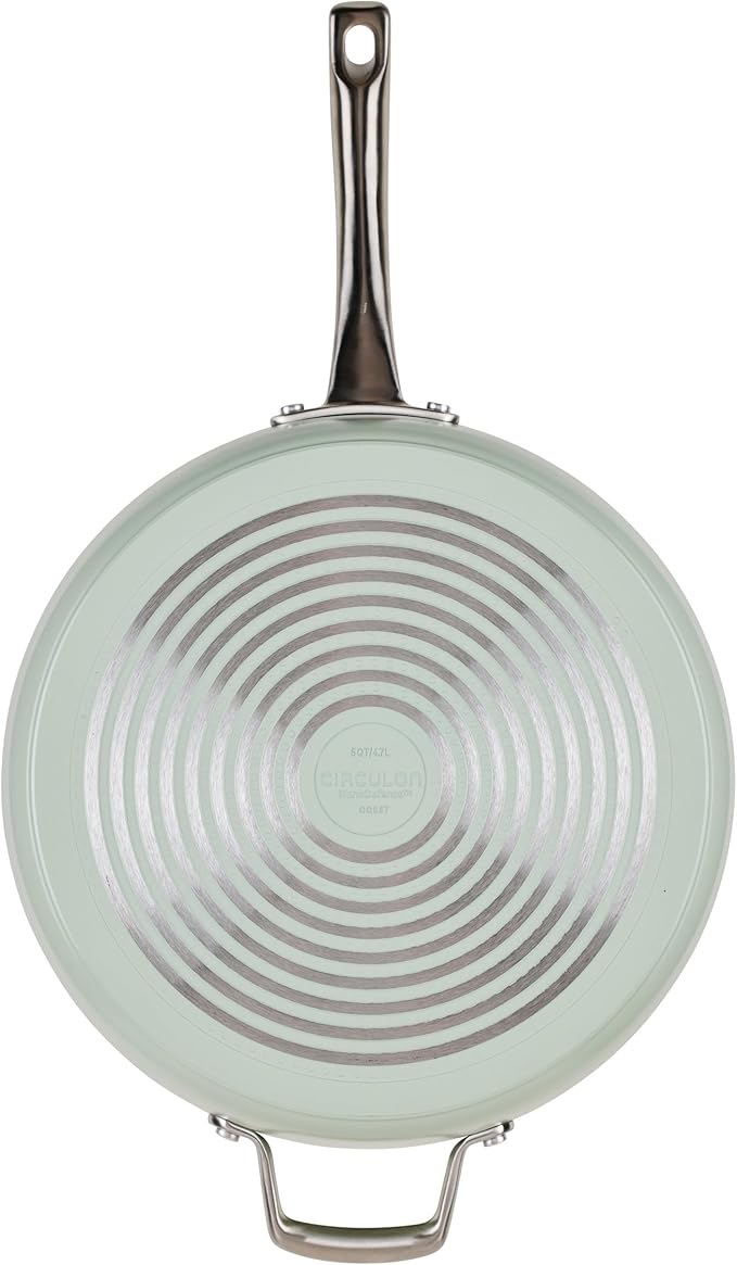 Circulon Halo with LaserDefense Ceramic Nonstick Saute Pan with Helper Handle and Lid Made without PFAS Compatible with All Stovetops Dishwasher and Oven Safe 5 Quart Multipurpose Pan - Sage