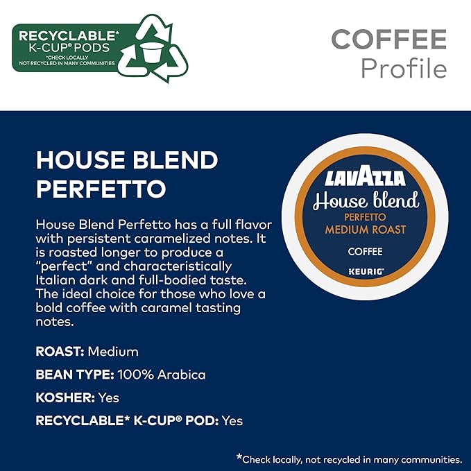 Lavazza House Blend Perfetto Single-Serve Keurig K-Cup Pods Medium Roast Coffee 88-Count Box (4 Packs of 22)