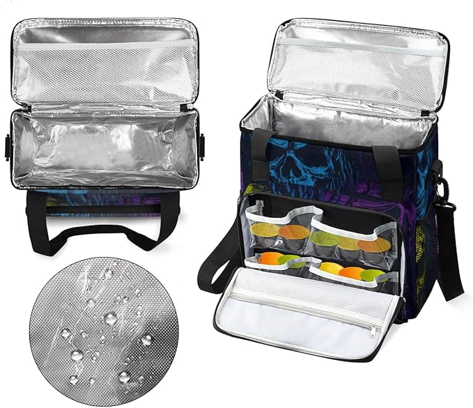 Neon Skull Coffee Maker Carrying Bag Portable Travel Storage Tote Bag Compatible with K-Mini or K-Mini Plus Single Serve Coffee Brewer Carrying Case with Multiple Pockets &amp Shoulder Strap