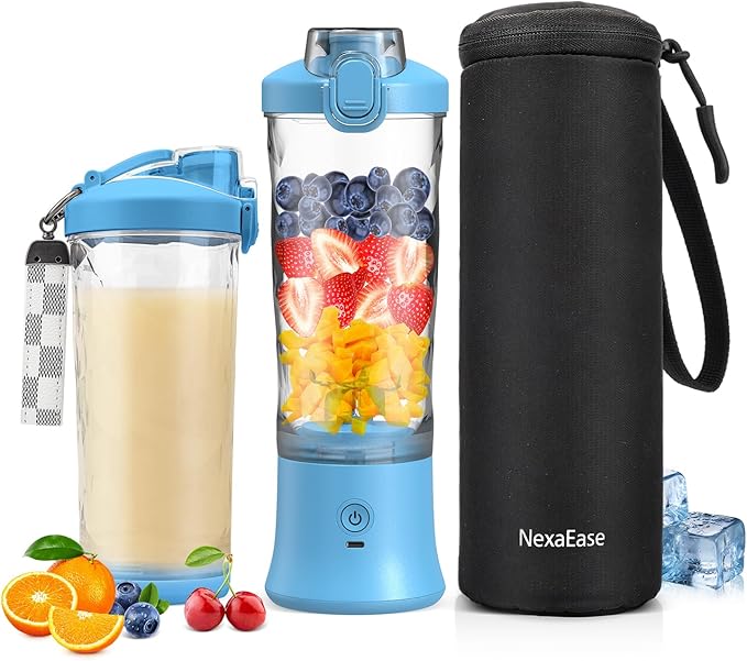 Portable Blender for Shakes and Smoothies- Personal Juicer 20 OZ Electric Protein Shaker Bottle with Insulated Sleeve USB-C RechargeableTravel Lid-Small Blender Cup for Kitchen Office GymTravel
