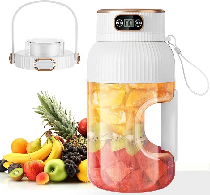 large portable blenderpowerful motor driving ten-blade cutter head dual large-capacity batteries TYPE-C fast charging head 42Oz (1200ml) large capacity (WHITE WITH LID)