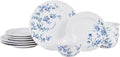 222 Fifth 12-Piece Porcelain Dinnerware Set for 4 White &amp Blue Plates and Bowls Set Glossy Ceramic Dish Set with Beautiful Floral Design Elegant Kitchen Dishes Microwave &amp Dishwasher Safe
