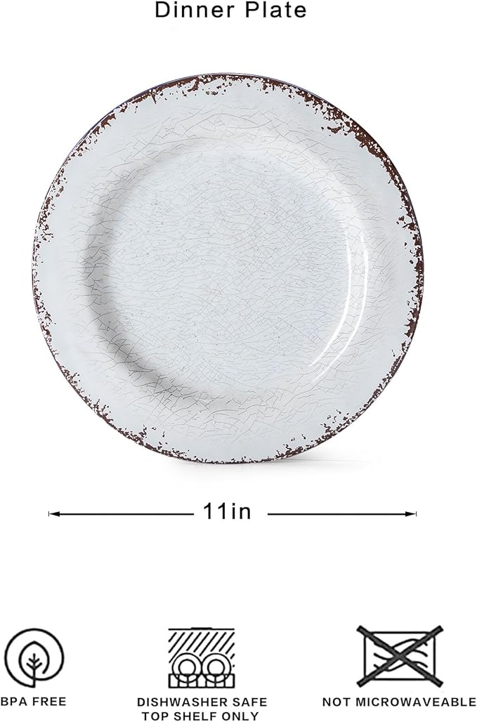 LEHAHA 6 Piece White Dinner Plate Set 11” Durable Melamine Plates 6 Piece Camper RV Dishes Set for Formal and casual dining Lightweight and Chip Resistant Dishwasher Safe
