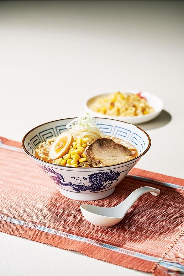 Marusan Kondo 04941 Plate Bowl 3-Piece Set Fried Rice Dinnerware Set Microwave Safe Present Gift Blue Retro Chinese