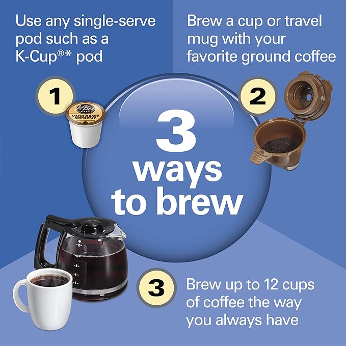 Hamilton Beach FlexBrew Trio 2-Way Coffee Maker Compatible with K-Cup Pods or Grounds &amp 2 Slice Toaster with Extra Wide Slots Shade Selector Auto-Shutoff