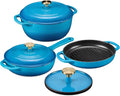 Best Choice Products Non-Stick Pot &amp Pan Cookware Set Cast Iron 2Qt Skillet W/Lid 10 Grill Or Griddle Pan W/Press 6Qt Enameled Dutch Oven Non-toxic For Cooking &amp Grilling - Blue