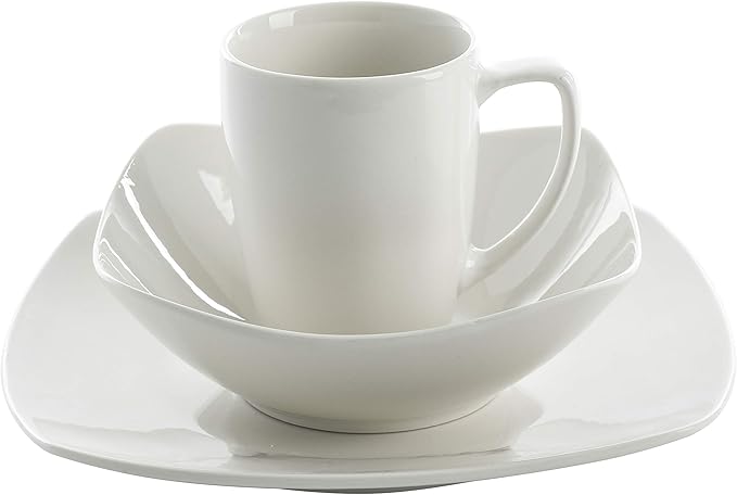 Gibson Home Amelia Court Porcelain Chip and Scratch Resistant Dinnerware set Service for 4 (12pcs) White (Soft Square)