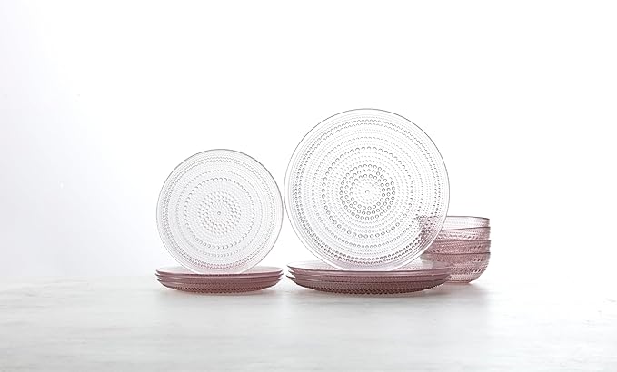 Fortessa Jupiter Hobnail Glass 12 Piece Dinnerware Set (Service for 4) Pink