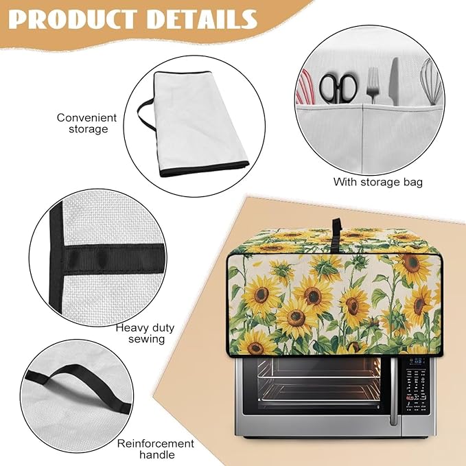 Dust-proof Toaster Oven Heat-Resistant Air Fryer Microwave Cover with Top Handle Side Pockets Protects Elevate Kitchen Style While Protecting Appliances Sunflower Theme