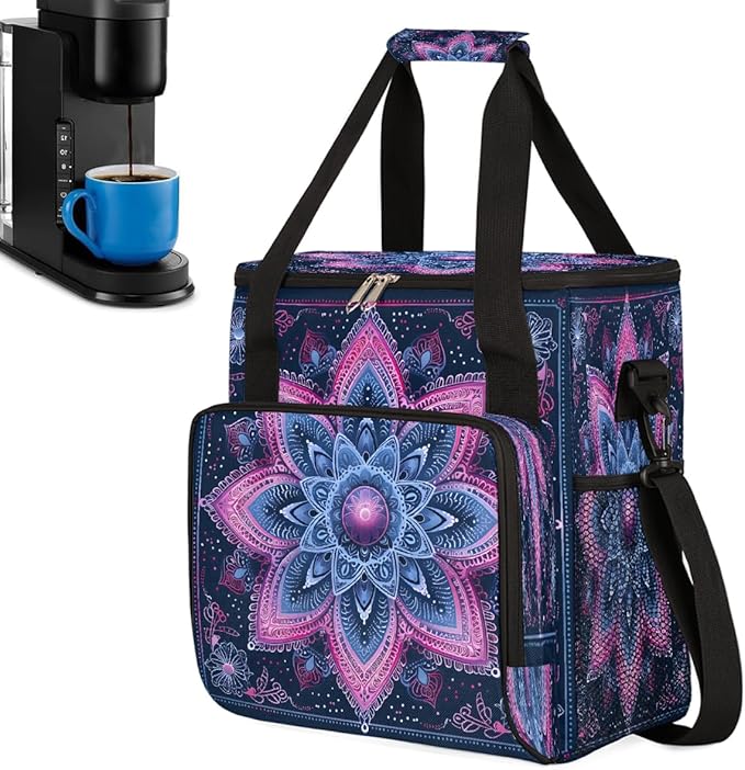 Bohemian Mandala 9 Coffee Maker Carring Bag Travel Carrying Storage Tote Bag Compatible with Keurig K-Mini or K-Mini Plus Portable Single Serve Coffee Brewer Case with Pockets for K-cup Pods