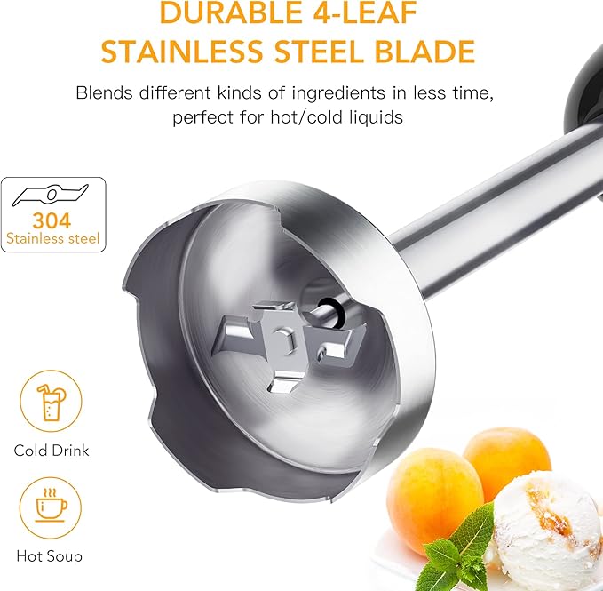 Immersion Hand Blender 5-in-1 Hand Blender 800W Powerful Motor 12 Speed &amp Turbo Mode Hand Mixer 20oz Beaker with Measuring Mark 17oz Food Chopper Stainless Steel Blades BPA-Free Whisk