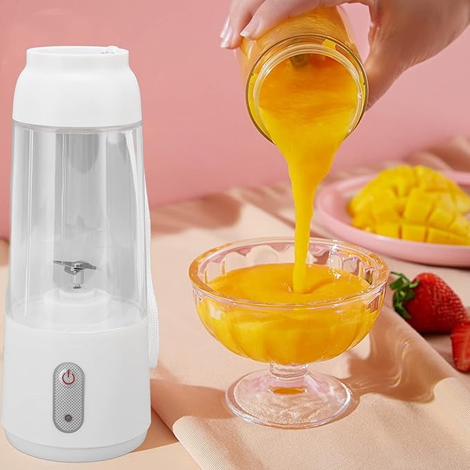 Electric Juicer Cup Portable Blender Multi Purpose One Click Function USB Charging Handheld Safety Juicer Cup Office (White)