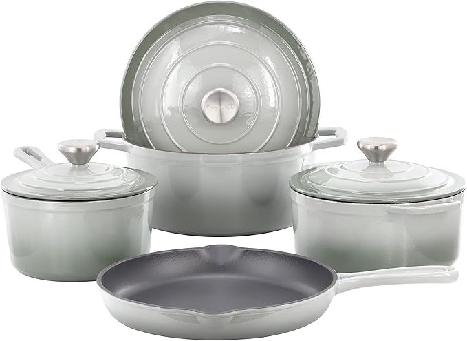 MegaChef 7 Piece Enameled Cast Iron Cookware Set in Gray