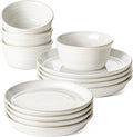 LE TAUCI Ceramic Plates and Bowls Set for 4 12-Piece Ceramic Dinnerware Set Farmhouse Dishes Set Microwave &amp Dishwasher Safe Stackable12-Piece Arctic White (10 Dinner+8 Salad Plates+6 Bow