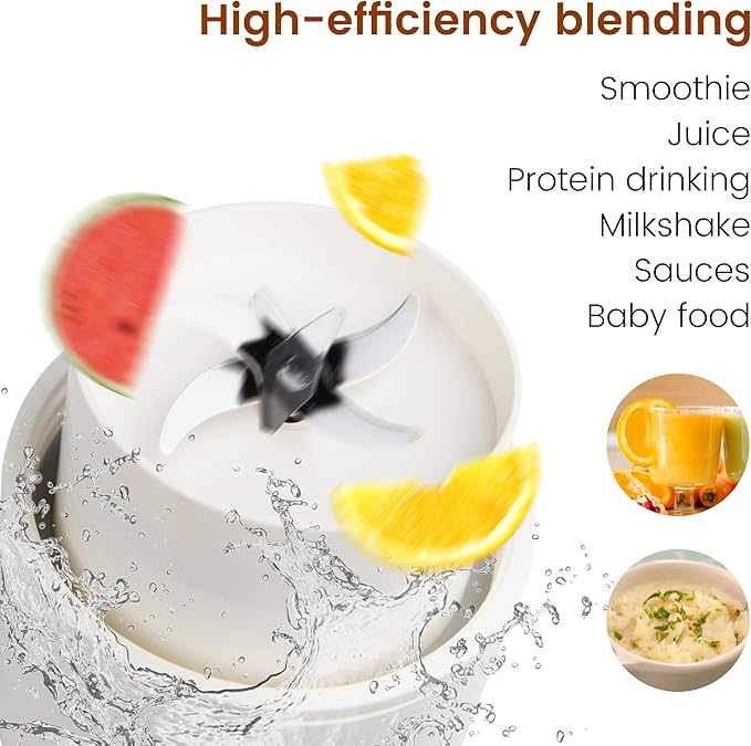 Hakka Portable Blender 3 in 1 Personal Blender for Shakes and Smoothies 12oz Multifunctional Juicer Cup with 4 Blades &amp USB Type-C Rechargeable White