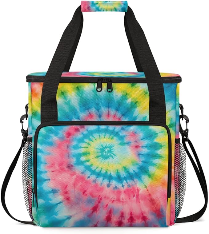 Tie Dyeing Coffee Maker Carrying Bag Yellow Pink Travel Storage Bag Compatible with K-Mini or K-Mini Plus Single Serve Coffee Brewer Carrying Case with Multiple Pockets &amp Shoulder Strap