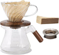 Pour Over Coffee Maker 20 oz Borosilicate Glass Set with 100 pcs Paper Filter Coffee Dripper with Walnut Collar Coffee Pot with Glass Lid 1-3 Cups Clear (600 ml)