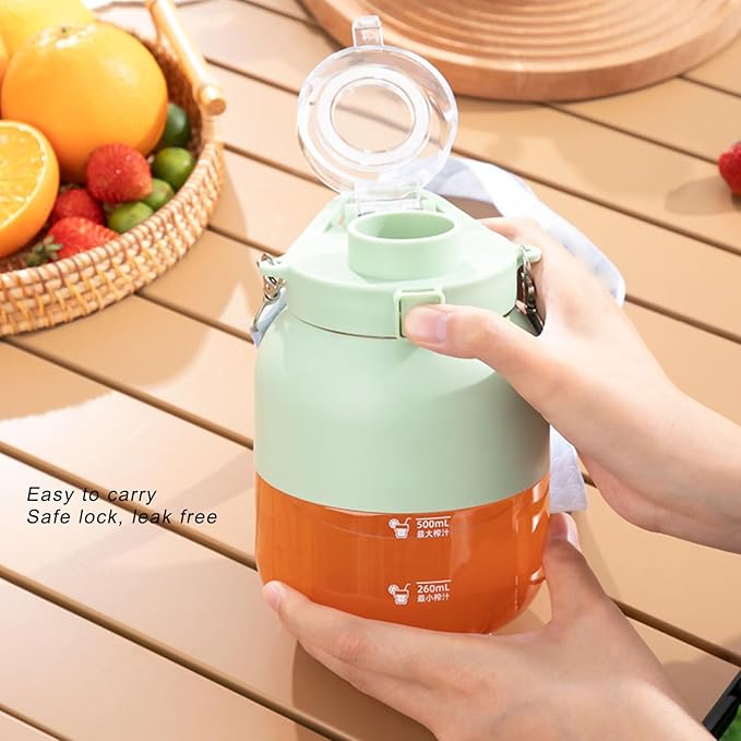 Portable Blender Mini Automatic Portable Juicer with Plastic Straw Electric Portable Smoothie Blender with Hanging Rope Durable Travel Blender(Green)