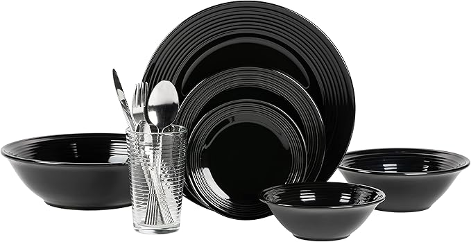 10 Strawberry Street Nova Black Round 62-Piece Dinnerware Set Service for 6