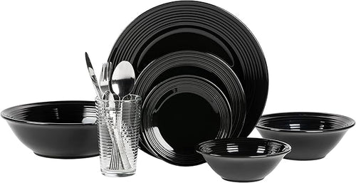 10 Strawberry Street Nova Black Round 62-Piece Dinnerware Set Service for 6